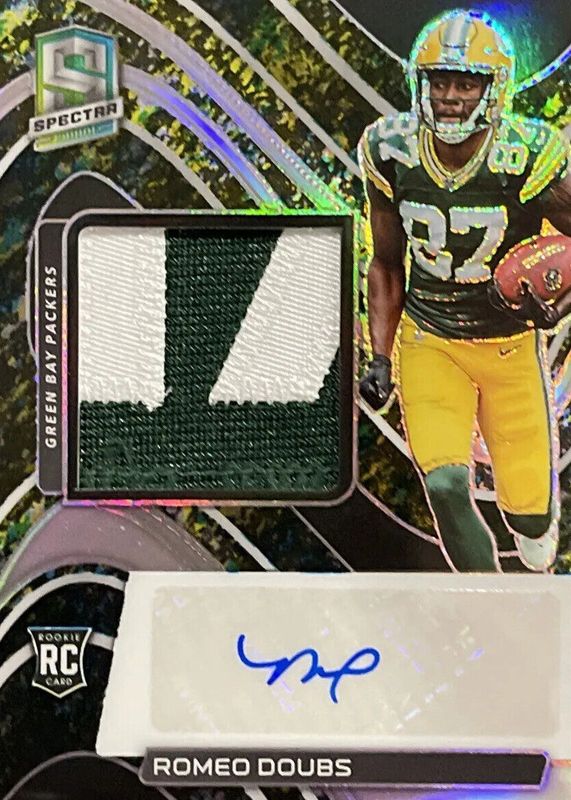 Romeo Doubs 2022 Spectra #238 Rookie Patch Auto - Neon Splatter /8 RAW