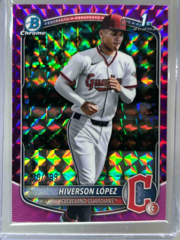 Hiverson Lopez 2025 Bowman Chrome #BCP-196 Chrome Prospects - Fuchsia Geometric Refractor /250 RAW