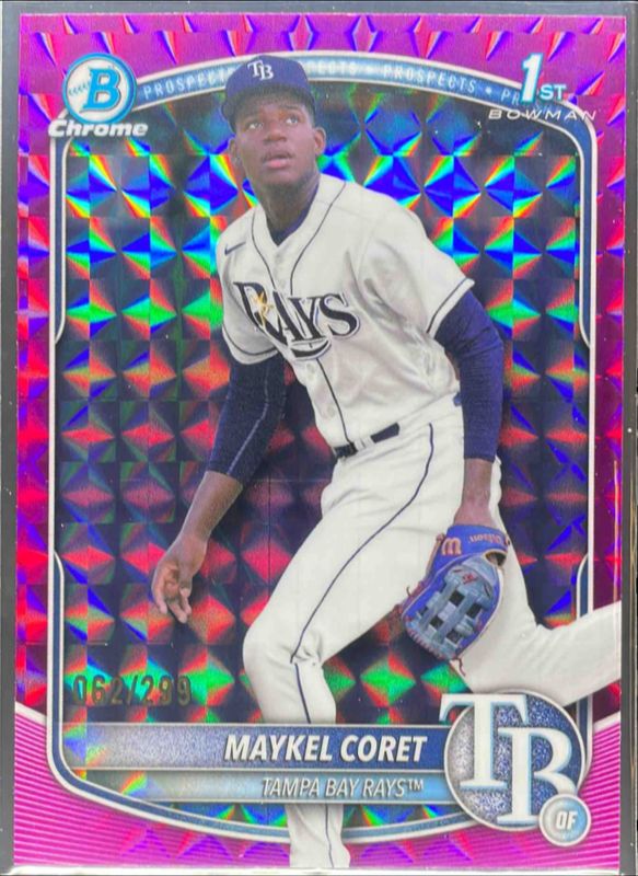 Maykel Coret 2025 Bowman Chrome #BCP-240 Chrome Prospects - Fuchsia Geometric Refractor /250 RAW
