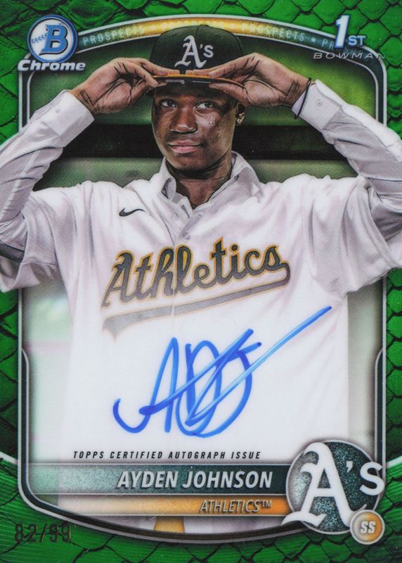 Ayden Johnson 2025 Bowman Chrome #CPA-AJ Prospect Auto - Reptilian Green Refractor /99 (1st) RAW