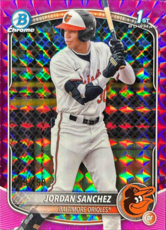 Jordan Sanchez 2025 Bowman Chrome #BCP-208 Chrome Prospects - Fuchsia Geometric Refractor /250 RAW