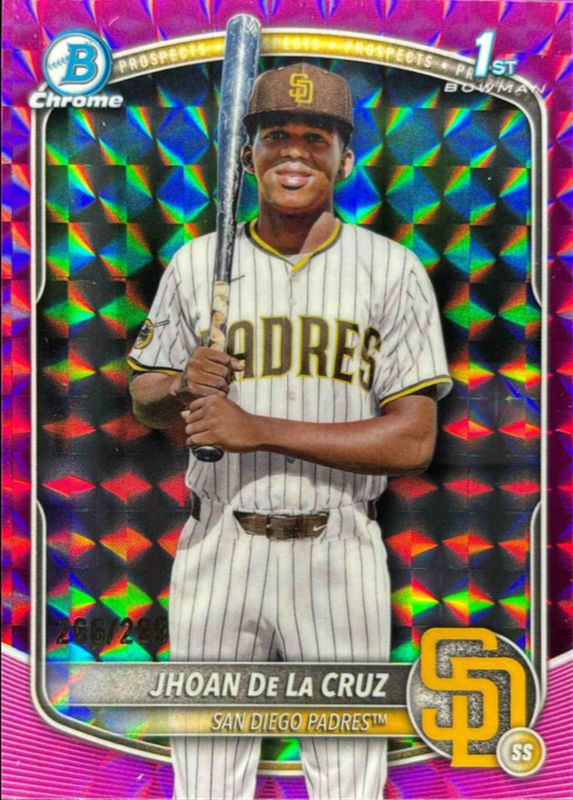 Jhoan De La Cruz 2025 Bowman Chrome #BCP-223 Chrome Prospects - Fuchsia Geometric Refractor /250 RAW