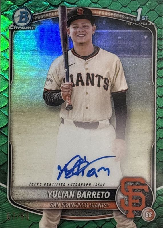 Yulian Barreto 2025 Bowman Chrome #CPA-YU Prospect Auto - Reptilian Green Refractor /99 (1st) RAW