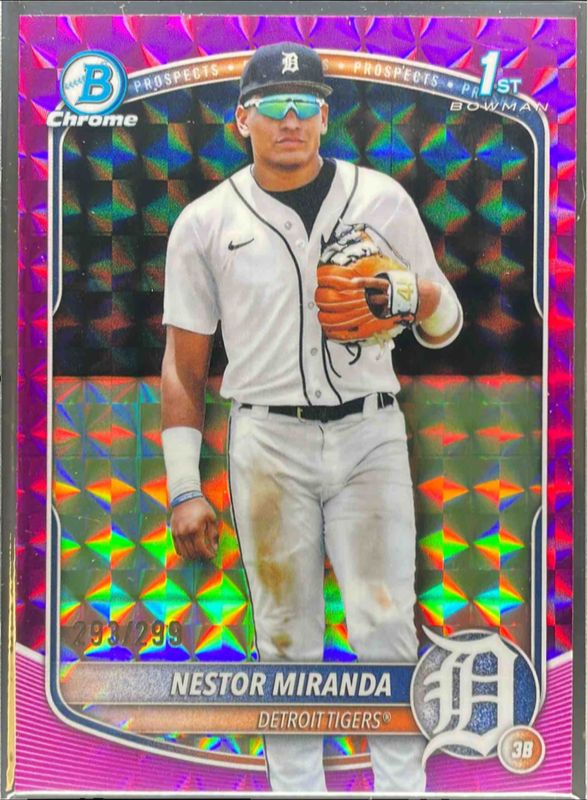 Nestor Miranda 2025 Bowman Chrome #BCP-217 Chrome Prospects - Fuchsia Geometric Refractor /250 RAW