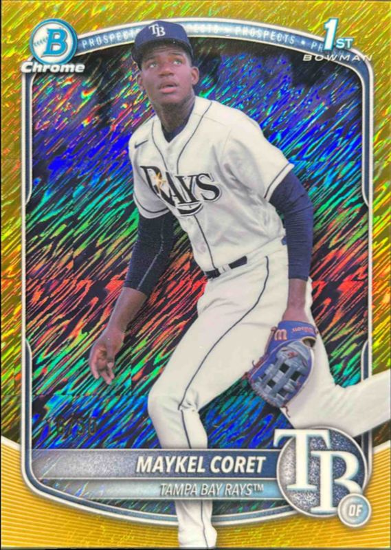 Maykel Coret 2025 Bowman Chrome #BCP-240 Chrome Prospects - Gold Shimmer Refractor /125 RAW