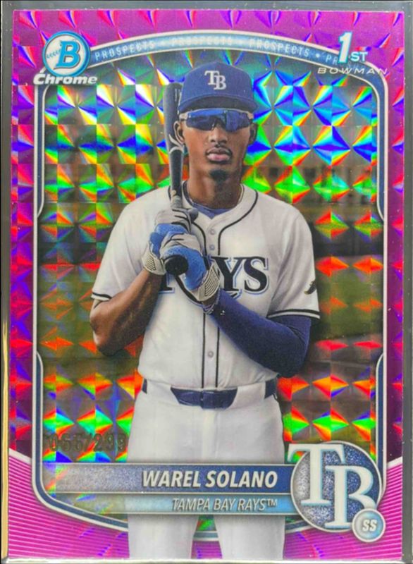 Warel Solano 2025 Bowman Chrome #BCP-225 Chrome Prospects - Fuchsia Geometric Refractor /250 RAW