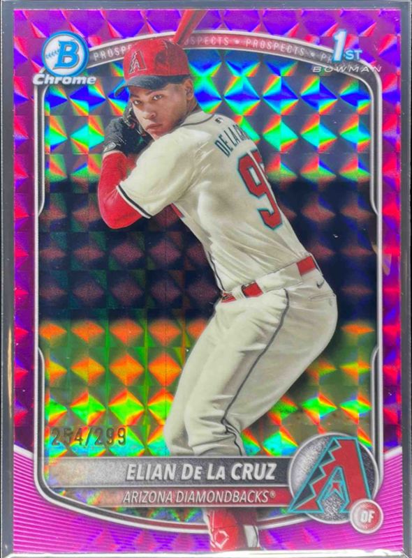 Elian De La Cruz 2025 Bowman Chrome #BCP-249 Chrome Prospects - Fuchsia Geometric Refractor /250 RAW
