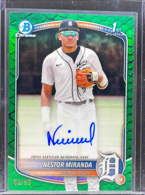 Nestor Miranda 2025 Bowman Chrome #CPA-NM Prospect Auto - Reptilian Green Refractor /99 (1st) RAW