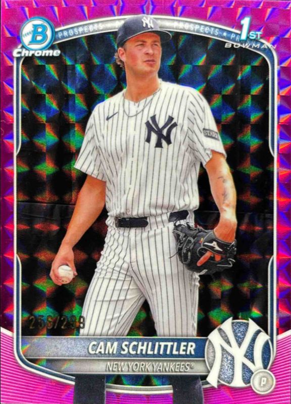 Cam Schlittler 2025 Bowman Chrome #BCP-166 Chrome Prospects - Fuchsia Geometric Refractor /250 RAW