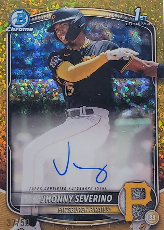 Jhonny Severino 2025 Bowman Chrome #CPA-JS Prospect Auto - Gold Mini-Diamond Refractor /50 (1st) RAW