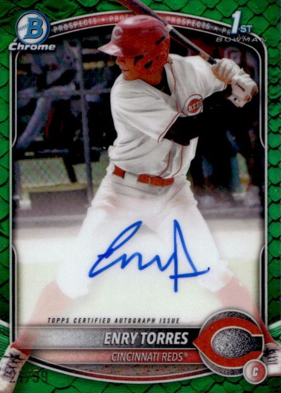 Enry Torres 2025 Bowman Chrome #CPA-ET Prospect Auto - Reptilian Green Refractor /99 (1st) RAW