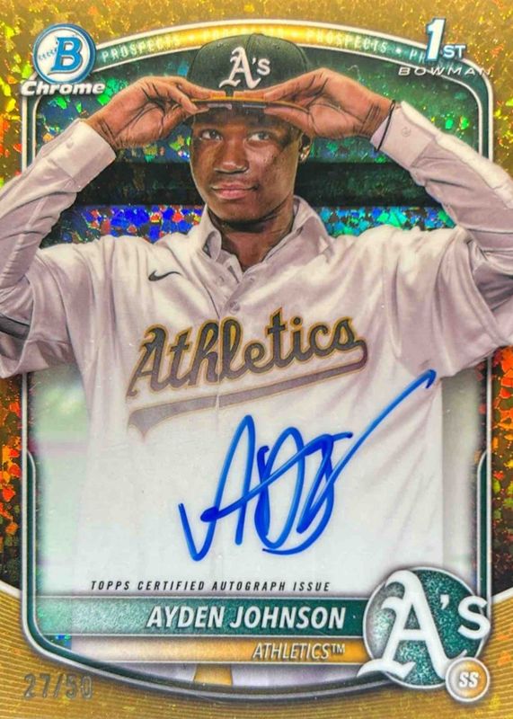 Ayden Johnson 2025 Bowman Chrome #CPA-AJ Prospect Auto - Gold Mini-Diamond Refractor /50 (1st) RAW