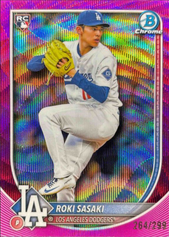 Roki Sasaki 2025 Bowman Chrome #12 Fuchsia Wave Refractor /299 Rookie RAW