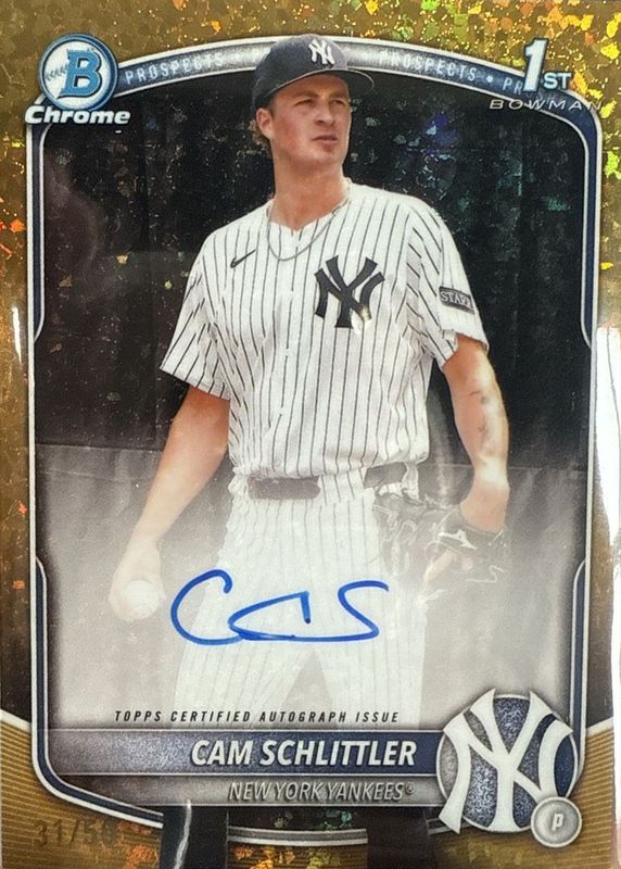 Cam Schlittler 2025 Bowman Chrome #CPA-CSC Prospect Auto - Gold Mini-Diamond Refractor /50 (1st) RAW