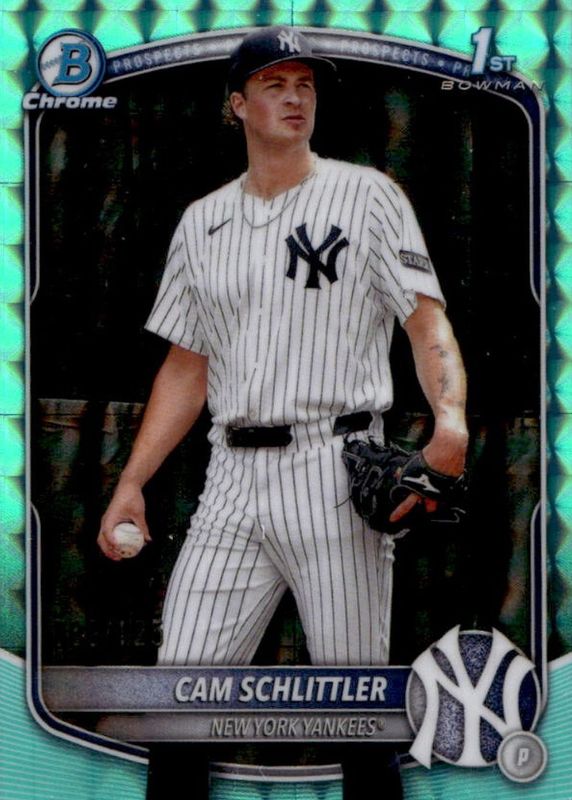 Cam Schlittler 2025 Bowman Chrome #BCP-166 Prospects - Aqua Geometric Refractor /125 (1st) RAW