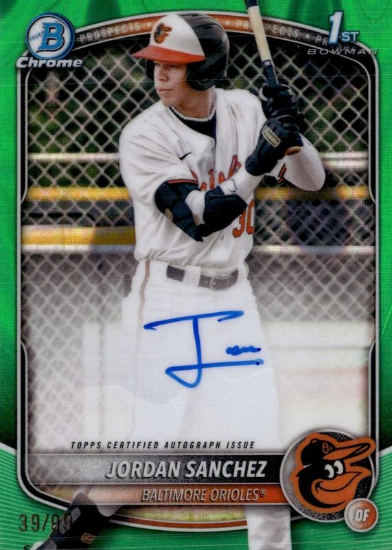 Jordan Sanchez 2025 Bowman Chrome #BCP-208 Prospects - Green Wave Refractor /99 (1st) RAW