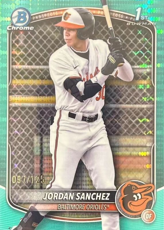 Jordan Sanchez 2025 Bowman Chrome #BCP-208 Prospects - Aqua Pulsar Refractor /125 (1st) RAW
