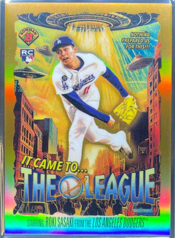 Roki Sasaki 2025 Bowman Chrome #IT-5 It Came to the League - Gold Refractor /50 Rookie RAW
