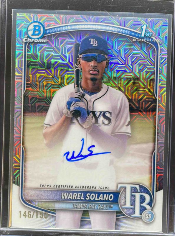 Warel Solano 2025 Bowman Chrome #CPA-WS Chrome Prospect Autographs - HTA Choice Refractor /150 RAW