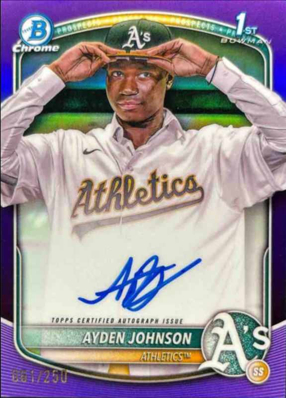 Ayden Johnson 2025 Bowman Chrome #CPA-AJ Prospect Auto - Purple Refractor /250 (1st) RAW