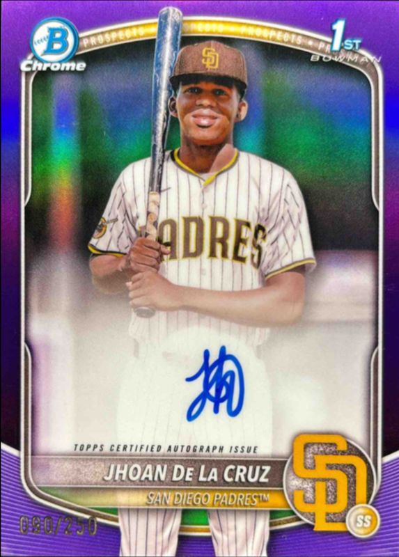 Jhoan De La Cruz 2025 Bowman Chrome #CPA-JDL Prospect Auto - Purple Refractor /250 (1st) RAW