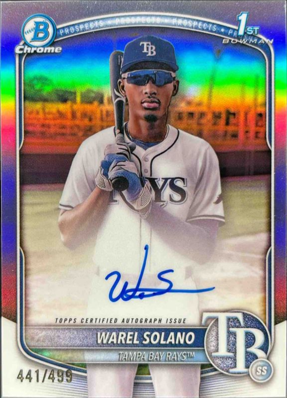 Warel Solano 2025 Bowman Chrome #CPA-WS Chrome Prospect Autographs - Refractor /499 RAW