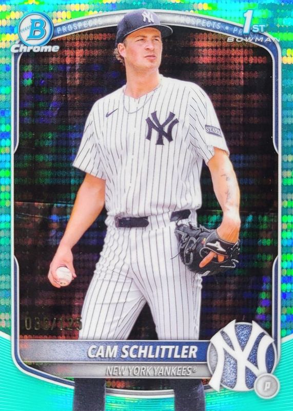 Cam Schlittler 2025 Bowman Chrome #BCP-166 Prospects - Aqua Pulsar Refractor /125 (1st) RAW