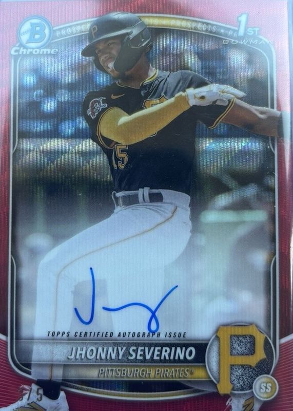Jhonny Severino 2025 Bowman Chrome #CPA-JS Prospect Auto - Red Wave Refractor /5 (1st) RAW