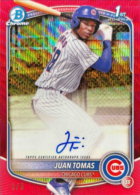 Juan Tomas 2025 Bowman Chrome #CPA-JT Prospect Auto - Red Wave Refractor /5 (1st) RAW