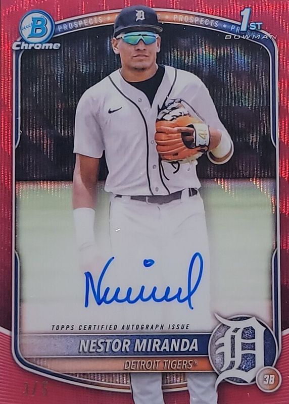 Nestor Miranda 2025 Bowman Chrome #CPA-NM Prospect Auto - Red Wave Refractor /5 (1st) RAW