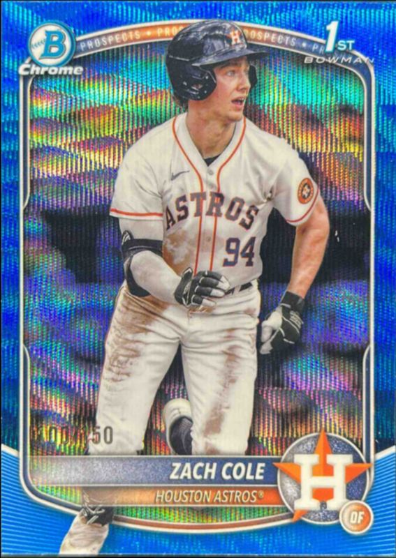 Zach Cole 2025 Bowman Chrome #BCP-244 Chrome Prospects - Blue Wave Refractor /250 RAW