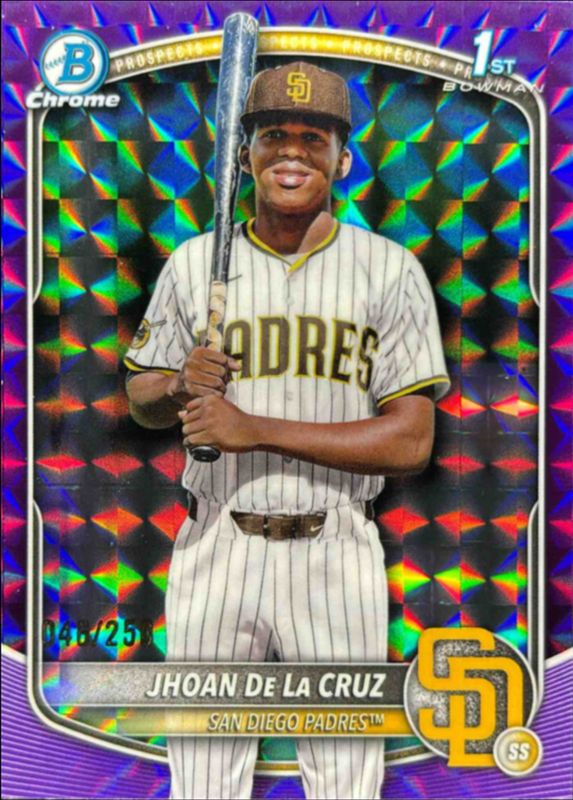 Jhoan De La Cruz 2025 Bowman Chrome #BCP-223 Chrome Prospects - Purple Geometric Refractor /50 RAW