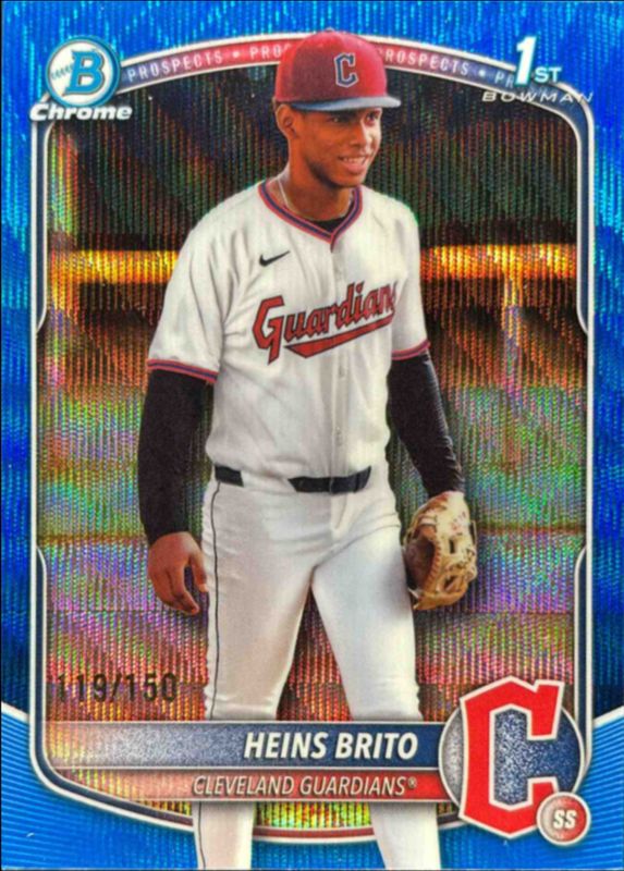 Heins Brito 2025 Bowman Chrome #BCP-203 Chrome Prospects - Blue Wave Refractor /250 RAW