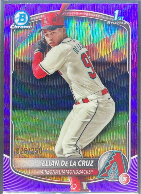 Elian De La Cruz 2025 Bowman Chrome #BCP-249 Chrome Prospects - Purple Wave Refractor /25 RAW