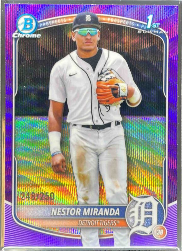 Nestor Miranda 2025 Bowman Chrome #BCP-217 Chrome Prospects - Purple Wave Refractor /25 RAW