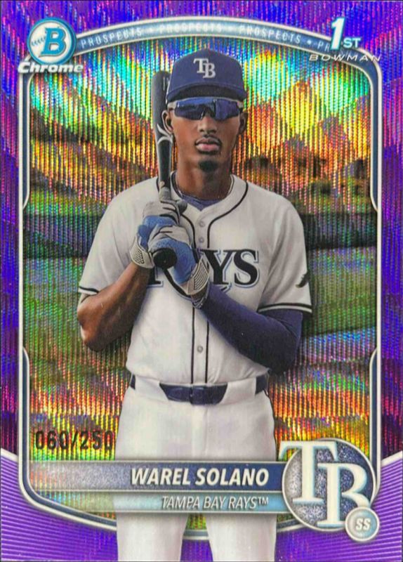 Warel Solano 2025 Bowman Chrome #BCP-225 Chrome Prospects - Purple Wave Refractor /25 RAW