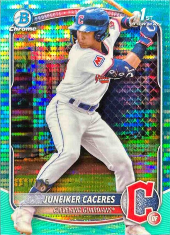 Juneiker Caceres 2025 Bowman Chrome #BCP-231 Chrome Prospects - Aqua Pulsar Refractor /399 RAW