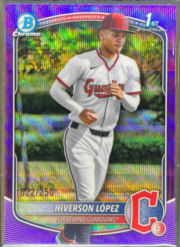Hiverson Lopez 2025 Bowman Chrome #BCP-196 Chrome Prospects - Purple Wave Refractor /25 RAW