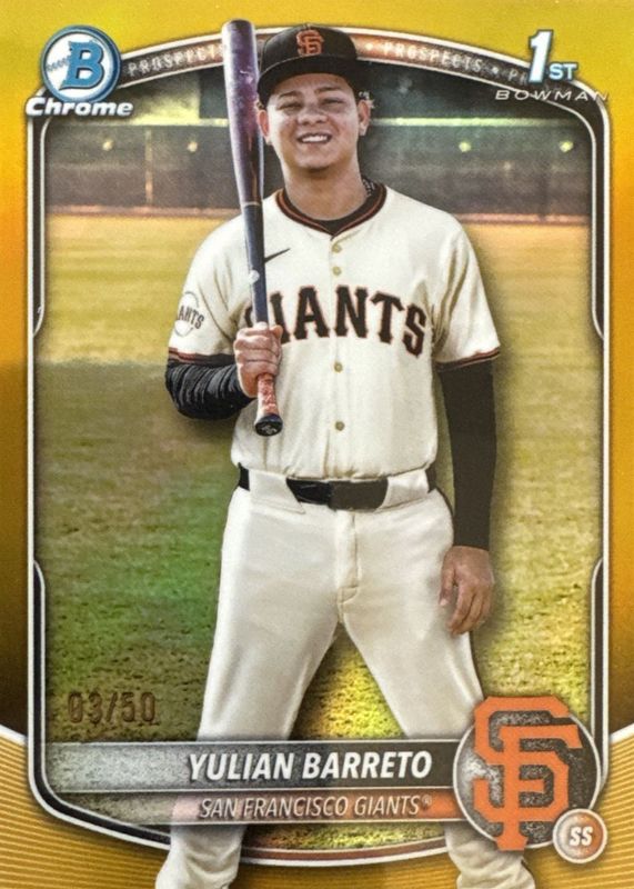 Yulian Barreto 2025 Bowman Chrome #BCP-229 Prospects - Gold Refractor /50 (1st) RAW