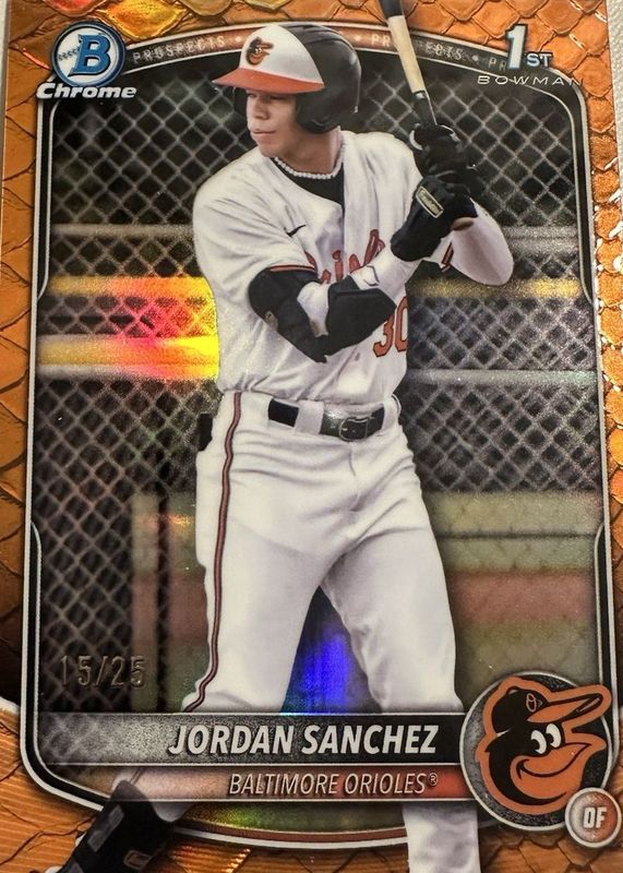 Jordan Sanchez 2025 Bowman Chrome #BCP-208 Prospects - Reptilian Orange Refractor /25 (1st) RAW