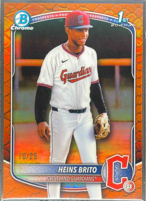 Heins Brito 2025 Bowman Chrome #BCP-203 Chrome Prospects - Reptilian Orange Refractor /5 RAW