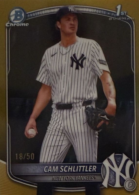Cam Schlittler 2025 Bowman Chrome #BCP-166 Prospects - Gold Refractor /50 (1st) RAW