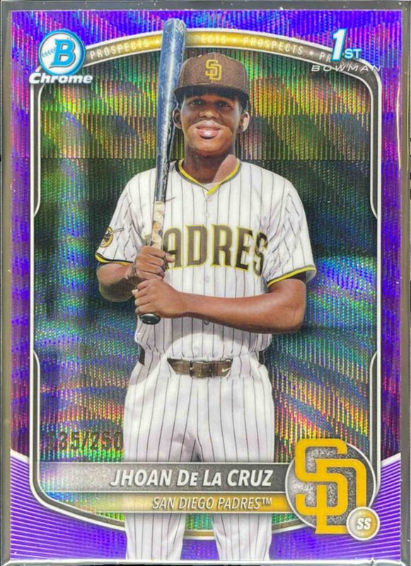 Jhoan De La Cruz 2025 Bowman Chrome #BCP-223 Chrome Prospects - Purple Wave Refractor /25 RAW