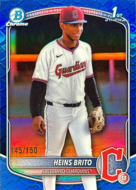 Heins Brito 2025 Bowman Chrome #BCP-203 Chrome Prospects - Reptilian Blue Refractor /5 RAW