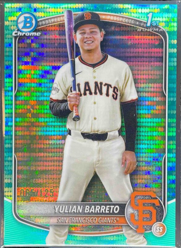 Yulian Barreto 2025 Bowman Chrome #BCP-229 Chrome Prospects - Aqua Pulsar Refractor /399 RAW