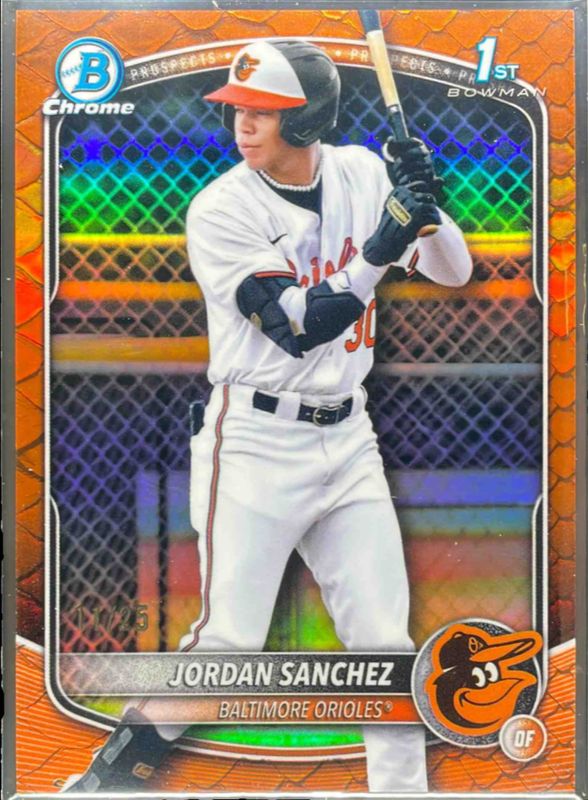 Jordan Sanchez 2025 Bowman Chrome #BCP-208 Prospects - Reptilian Red Refractor /5 (1st) RAW