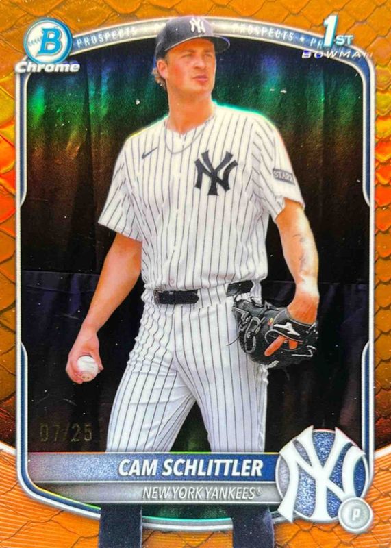 Cam Schlittler 2025 Bowman Chrome #BCP-166 Prospects - Reptilian Orange Refractor /25 (1st) RAW