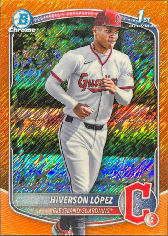 Hiverson Lopez 2025 Bowman Chrome #BCP-196 Chrome Prospects - Orange Shimmer Refractor /75 RAW