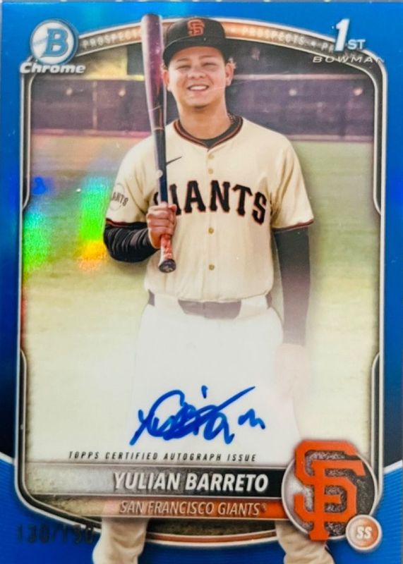 Yulian Barreto 2025 Bowman Chrome #CPA-YU Prospect Auto - Blue Refractor /150 (1st) RAW