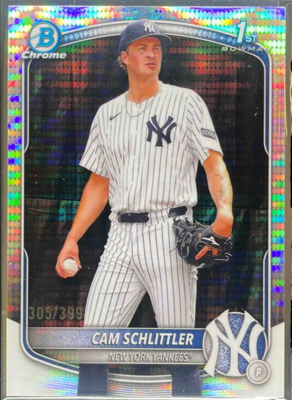 Cam Schlittler 2025 Bowman Chrome #BCP-166 Chrome Prospects - Pulsar Refractor /50 RAW